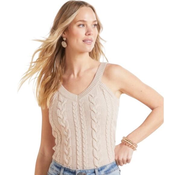 Evereve Tops - Evereve Maeve V-Neck Cable Knit 100% Cotton Tank Top Neutral Oatmeal Size Large